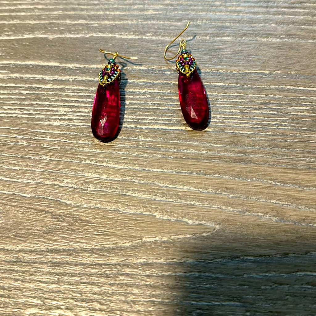 Super Cute Calypso St Barths Drop Earrings In Fuschia With Decorative Beading